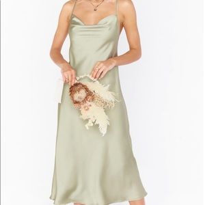 NWT Verona Cowl neck dress in moss green satin.